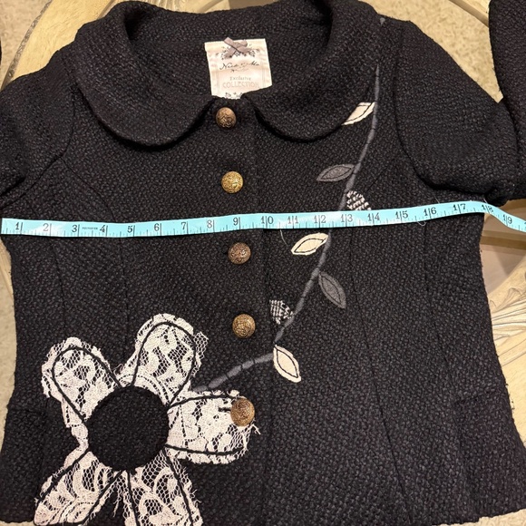 Anthropologie Nick & Mo Womens Tweed Floral Blazer Babydoll Whimsicore Boho M - Picture 6 of 9